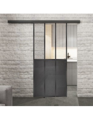 Glasschiebetür BLACK-LINE Loft Schwarzeisen Genietet 24 Auf Klarglas