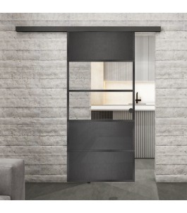 Glasschiebetür BLACK-LINE Loft Schwarzeisen Genietet 25 Auf Klarglas