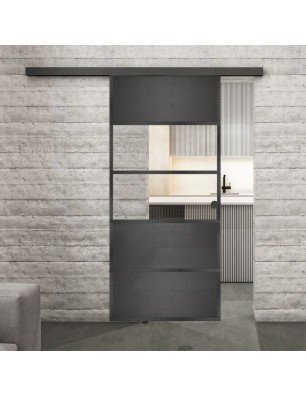 Glasschiebetür BLACK-LINE Loft Schwarzeisen Genietet 25 Auf Klarglas