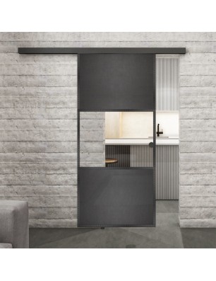 Glasschiebetür BLACK-LINE Loft Schwarzeisen Genietet 27 Auf Klarglas
