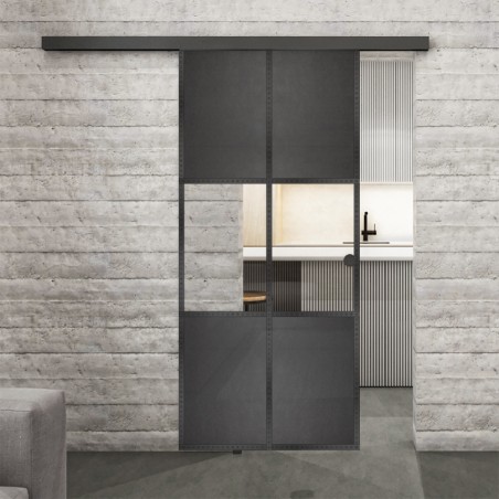 Glasschiebetür BLACK-LINE Loft Schwarzeisen Genietet 30 Auf Klarglas