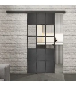 Glasschiebetür BLACK-LINE Loft Schwarzeisen Genietet 31 Auf Klarglas