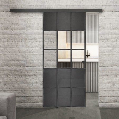 Glasschiebetür BLACK-LINE Loft Schwarzeisen Genietet 31 Auf Klarglas