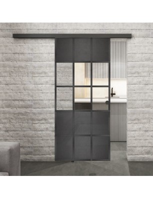 Glasschiebetür BLACK-LINE Loft Schwarzeisen Genietet 31 Auf Klarglas