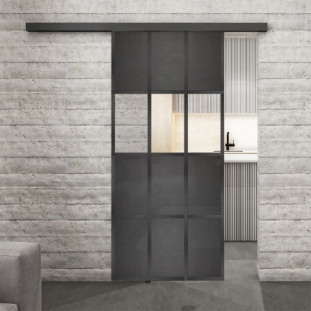 Glasschiebetür BLACK-LINE Loft Schwarzeisen Genietet 32 Auf Klarglas