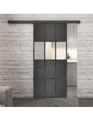 Glasschiebetür BLACK-LINE Loft Schwarzeisen Genietet 32 Auf Klarglas