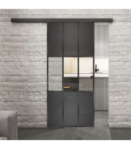 Glasschiebetür BLACK-LINE Loft Schwarzeisen Genietet 33 Auf Klarglas