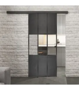 Glasschiebetür BLACK-LINE Loft Schwarzeisen Genietet 33 Auf Klarglas