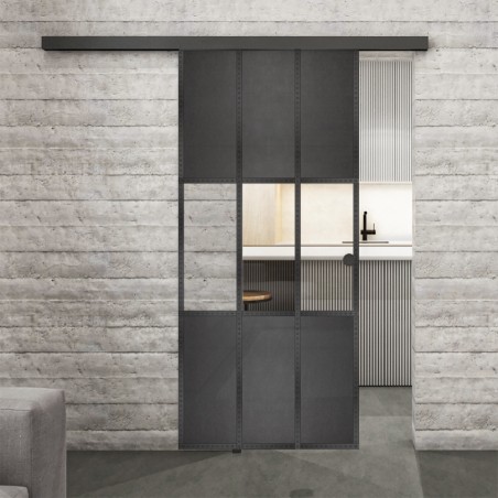 Glasschiebetür BLACK-LINE Loft Schwarzeisen Genietet 33 Auf Klarglas