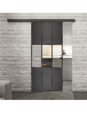 Glasschiebetür BLACK-LINE Loft Schwarzeisen Genietet 33 Auf Klarglas