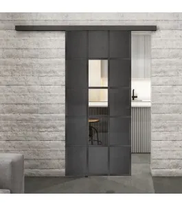 Glasschiebetür BLACK-LINE Loft Schwarzeisen Genietet 34 Auf Klarglas