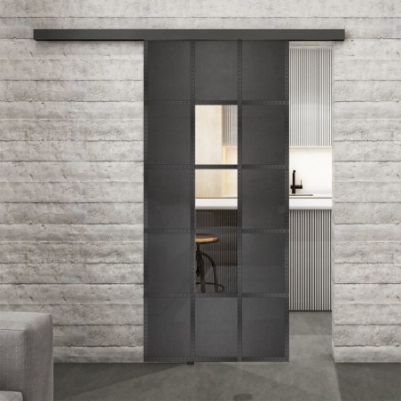 Glasschiebetür BLACK-LINE Loft Schwarzeisen Genietet 34 Auf Klarglas