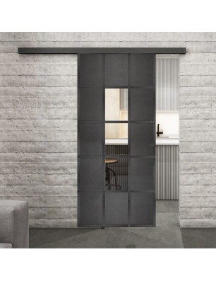 Glasschiebetür BLACK-LINE Loft Schwarzeisen Genietet 34 Auf Klarglas