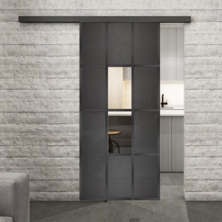 Glasschiebetür BLACK-LINE Loft Schwarzeisen Genietet 35 Auf Klarglas