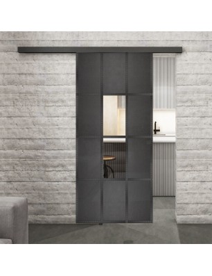 Glasschiebetür BLACK-LINE Loft Schwarzeisen Genietet 35 Auf Klarglas