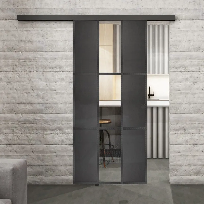 Glasschiebetür BLACK-LINE Loft Schwarzeisen Genietet 36 Auf Klarglas