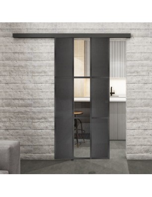 Glasschiebetür BLACK-LINE Loft Schwarzeisen Genietet 36 Auf Klarglas