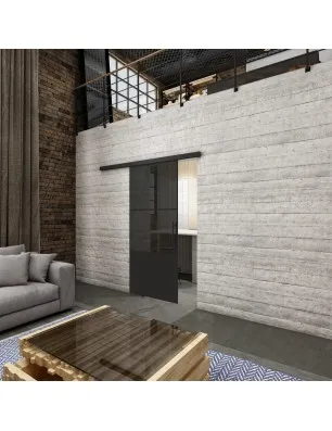 Glasschiebetür BLACK-LINE Loft Schwarzlack 33 Auf Grauglas