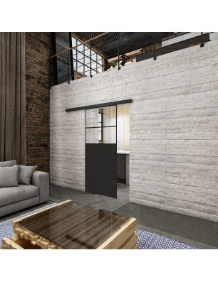 Glasschiebetür BLACK-LINE Loft Schwarzlack 22 Auf Klarglas