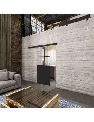Glasschiebetür BLACK-LINE Loft Schwarzlack 24 Auf Klarglas