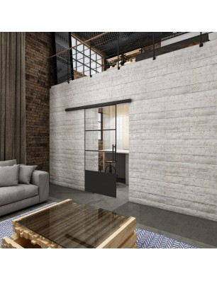 Glasschiebetür BLACK-LINE Loft Schwarzlack 32 Auf Klarglas