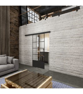 Glasschiebetür BLACK-LINE Loft Schwarzlack 37 Auf Klarglas