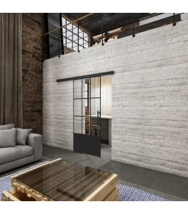 Glasschiebetür BLACK-LINE Loft Schwarzlack 38 Auf Klarglas