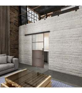 Glasschiebetür BLACK-LINE Loft Rosteisen Genietet 14 Blickdicht