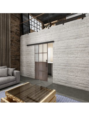Glasschiebetür BLACK-LINE Loft Rosteisen Genietet 22 Blickdicht