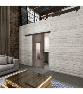 Glasschiebetür BLACK-LINE Loft Rosteisen Genietet 35 Blickdicht