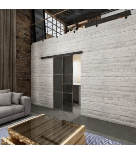 Glasschiebetür BLACK-LINE Loft Rosteisen Genietet 07 Auf Grauglas