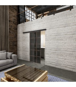 Glasschiebetür BLACK-LINE Loft Rosteisen Genietet 09 Auf Grauglas