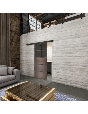 Glasschiebetür BLACK-LINE Loft Rosteisen Genietet 13 Auf Grauglas