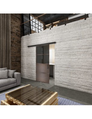 Glasschiebetür BLACK-LINE Loft Rosteisen Genietet 14 Auf Grauglas