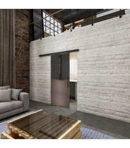 Glasschiebetür BLACK-LINE Loft Rosteisen Genietet 16 Auf Grauglas