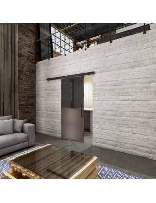 Glasschiebetür BLACK-LINE Loft Rosteisen Genietet 16 Auf Grauglas