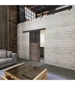 Glasschiebetür BLACK-LINE Loft Rosteisen Genietet 17 Auf Grauglas