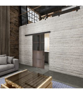 Glasschiebetür BLACK-LINE Loft Rosteisen Genietet 22 Auf Grauglas