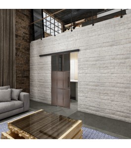 Glasschiebetür BLACK-LINE Loft Rosteisen Genietet 23 Auf Grauglas