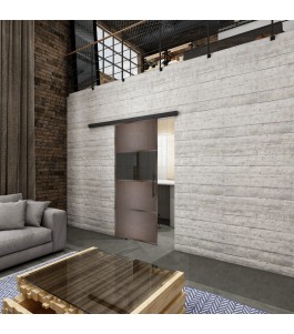 Glasschiebetür BLACK-LINE Loft Rosteisen Genietet 26 Auf Grauglas