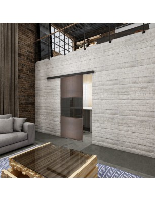 Glasschiebetür BLACK-LINE Loft Rosteisen Genietet 27 Auf Grauglas