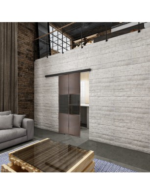Glasschiebetür BLACK-LINE Loft Rosteisen Genietet 30 Auf Grauglas