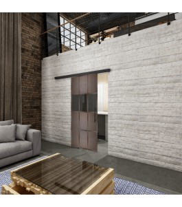 Glasschiebetür BLACK-LINE Loft Rosteisen Genietet 32 Auf Grauglas