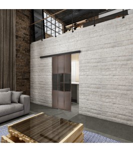 Glasschiebetür BLACK-LINE Loft Rosteisen Genietet 33 Auf Grauglas