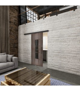 Glasschiebetür BLACK-LINE Loft Rosteisen Genietet 34 Auf Grauglas