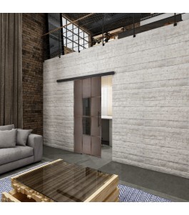 Glasschiebetür BLACK-LINE Loft Rosteisen Genietet 35 Auf Grauglas