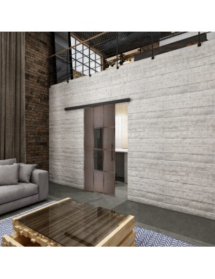 Glasschiebetür BLACK-LINE Loft Rosteisen Genietet 35 Auf Grauglas