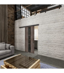 Glasschiebetür BLACK-LINE Loft Rosteisen Genietet 36 Auf Grauglas