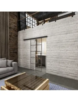 Glasschiebetür BLACK-LINE Loft Rosteisen Genietet 05 Auf Klarglas