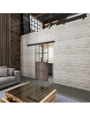Glasschiebetür BLACK-LINE Loft Rosteisen Genietet 22 Auf Klarglas